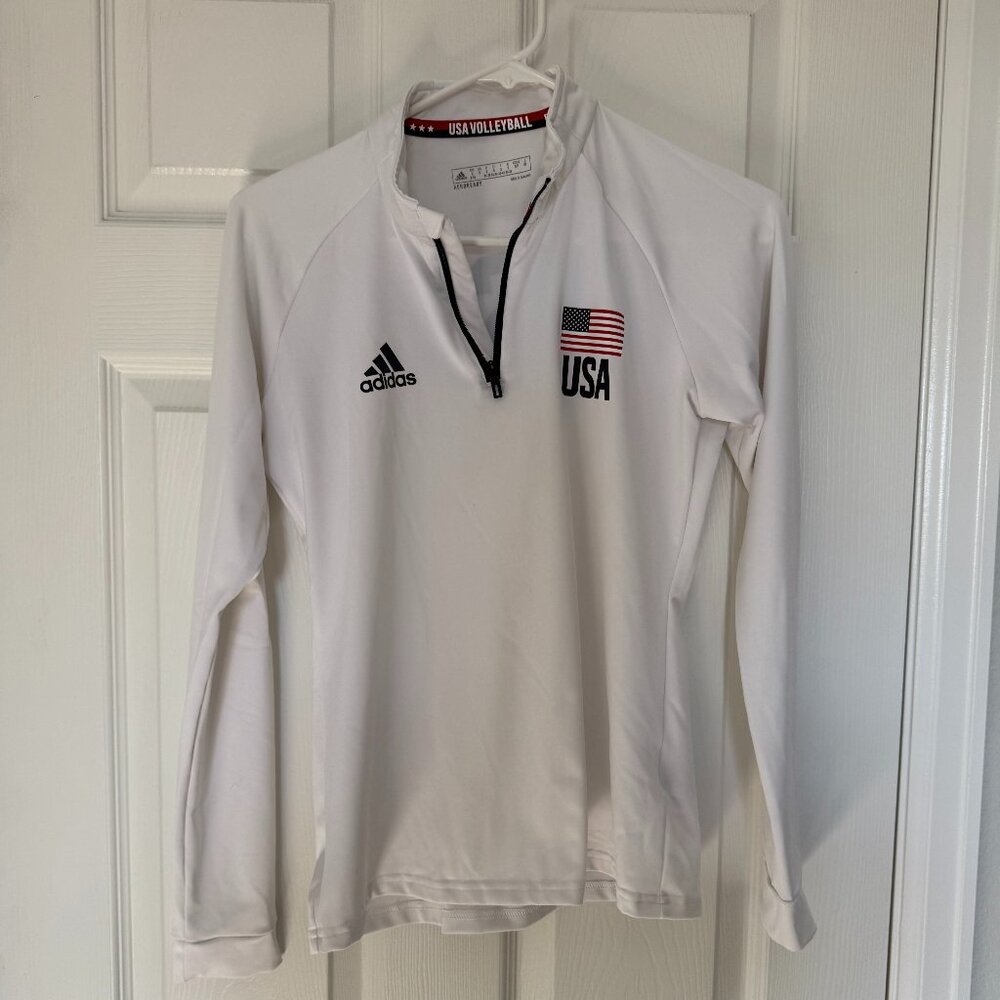 Adidas USA Volleyball White Long Sleeve Quarter Zip - Size S
